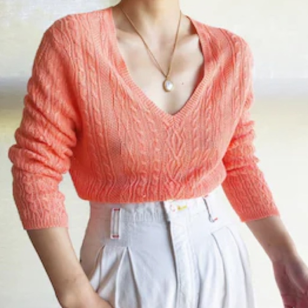 Vintage Orange Ralph Lauren V Neck Sweater 100% Pima Cotton